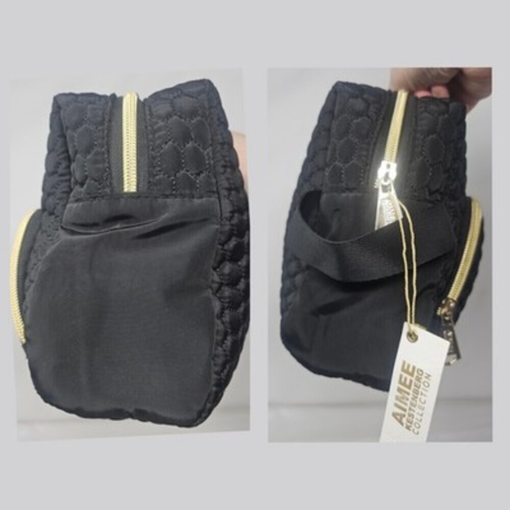 Aimee Kestenberg Large Isabela Black Gold Quilted Cosmetic Toiletry Travel Bag - Picture 6 of 7